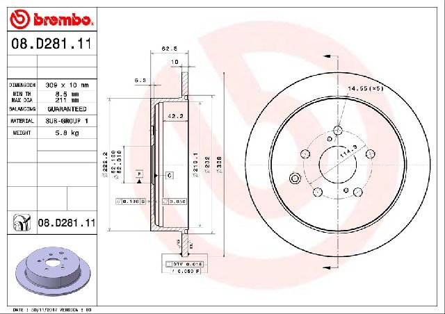 2010-2015 Lexus RX450h Disc Brake Rotor - Rear (Brembo)