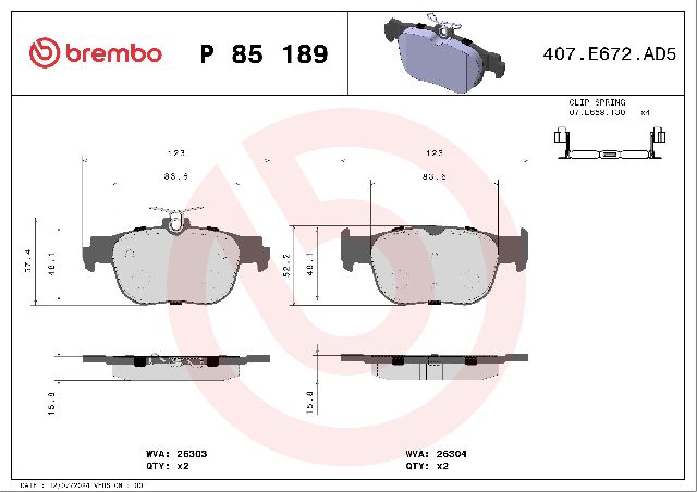 2022-2024 Audi A3 Disc Brake Pad Set - Rear (Brembo)