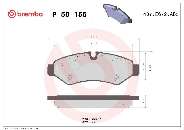 2019-2022 Mercedes-Benz Sprinter 2500 Disc Brake Pad Set - Rear (Brembo)