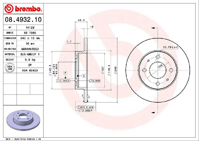 1990 Nissan Pulsar NX Disc Brake Rotor - Front (Brembo)