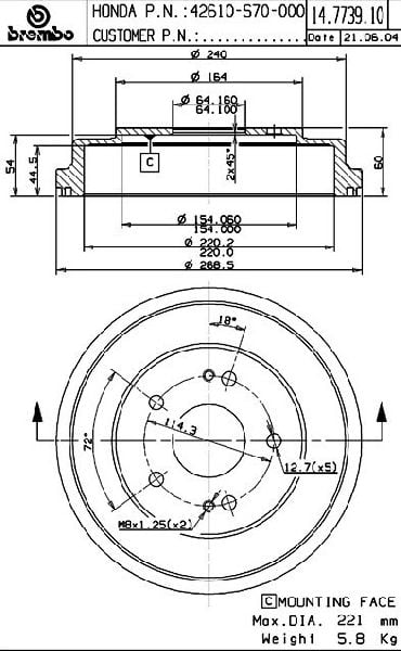 1997-2001 Honda CR-V Brake Drum - Rear (Brembo)