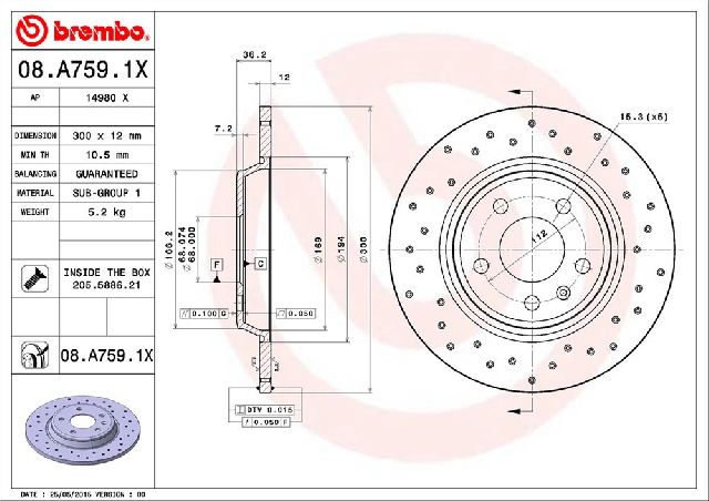 2009-2016 Audi A4 Disc Brake Rotor - Rear (Brembo)