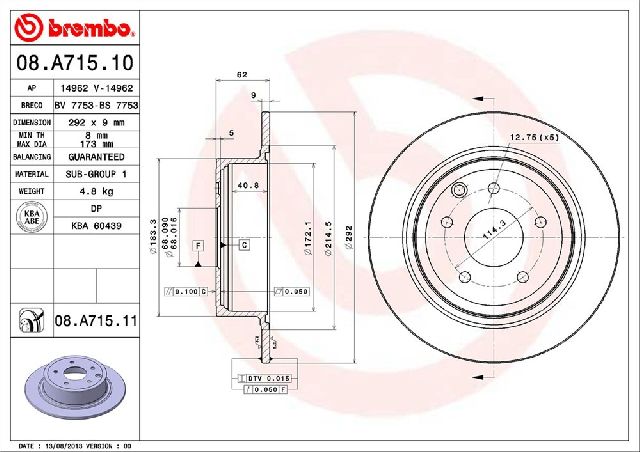 2011-2017 Nissan Juke Disc Brake Rotor - Rear (Brembo)