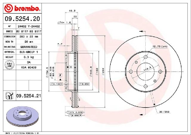1993-1997 Nissan Altima Disc Brake Rotor - Front (Brembo)