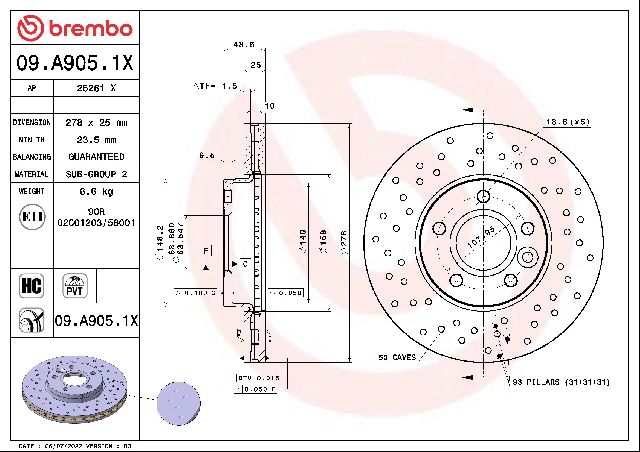 2013-2018 Ford C-Max Disc Brake Rotor - Front (Brembo)