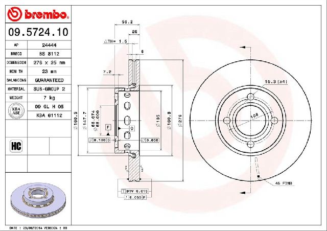 1994-1998 Audi Cabriolet Disc Brake Rotor - Front (Brembo)