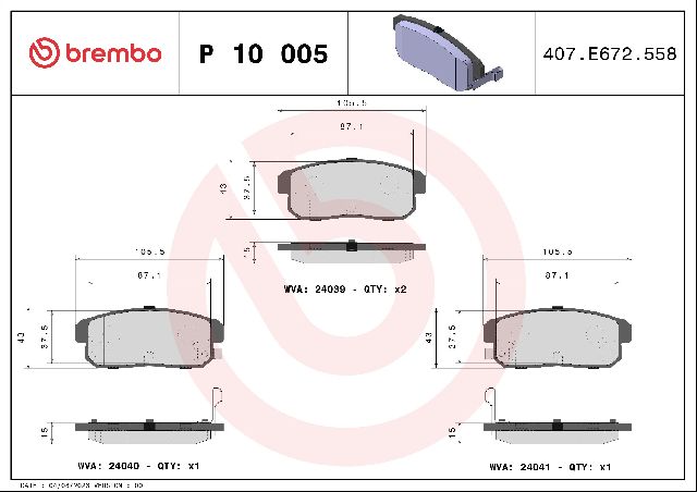 2001-2006 Nissan Sentra Disc Brake Pad Set - Rear (Brembo)
