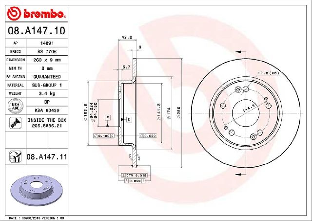 2013-2015 Acura ILX Disc Brake Rotor - Rear (Brembo)