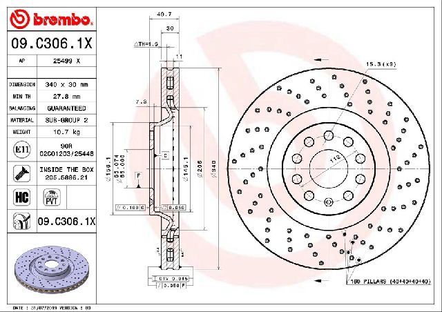 2016-2024 Audi A3 Disc Brake Rotor - Front (Brembo)