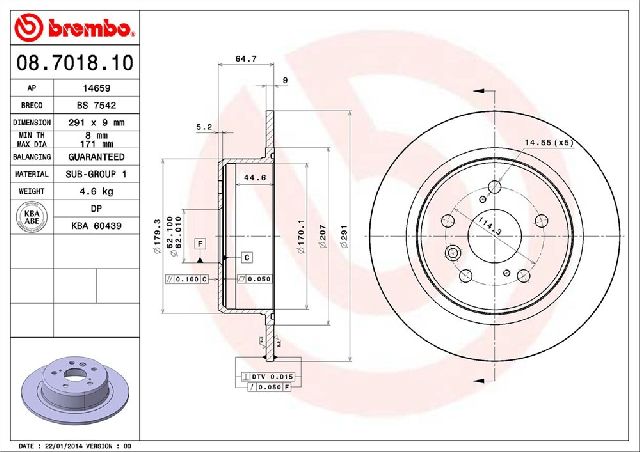 1995-1999 Toyota Avalon Disc Brake Rotor - Rear (Brembo)