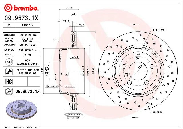 2004-2010 BMW X3 Disc Brake Rotor - Rear (Brembo)