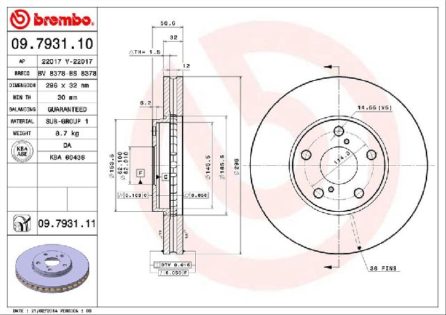 2001-2002 Lexus IS300 Disc Brake Rotor - Front (Brembo)