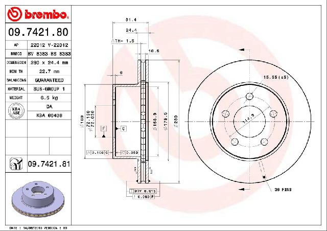1994-1999 Jeep Cherokee Disc Brake Rotor - Front (Brembo)