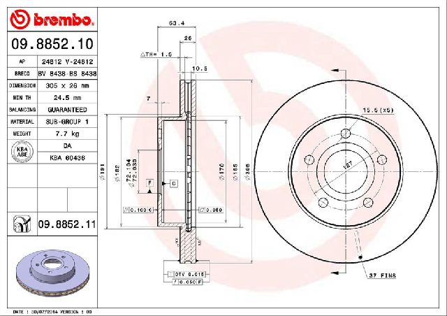 1999-2004 Jeep Grand Cherokee Disc Brake Rotor - Front (Brembo)