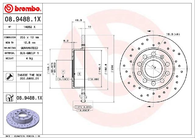 2008-2013 Audi A3 Disc Brake Rotor - Rear (Brembo)