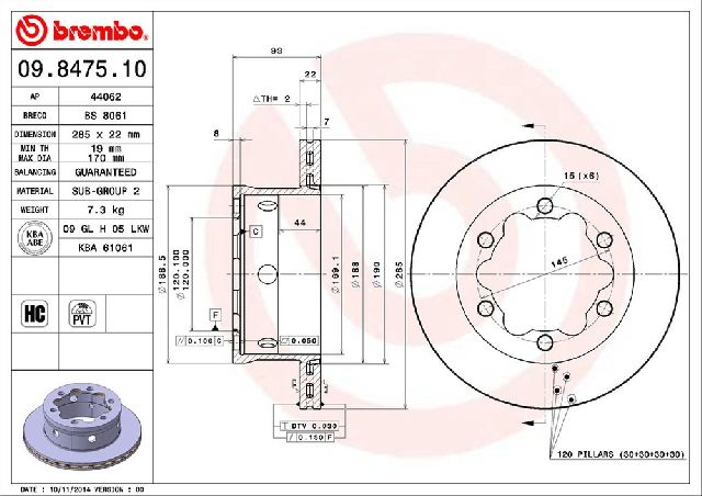 2003-2006 Dodge Sprinter 3500 Disc Brake Rotor - Rear (Brembo)
