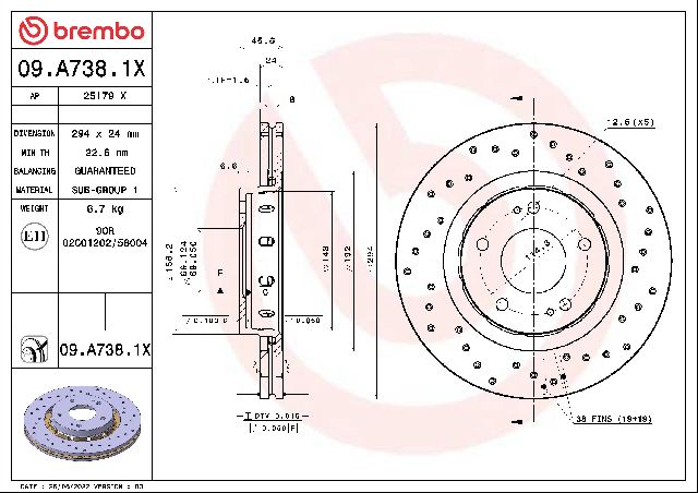 2018-2022 Mitsubishi Outlander PHEV Disc Brake Rotor - Front (Brembo)
