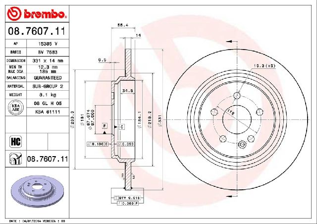 2002-2005 Mercedes-Benz ML500 Disc Brake Rotor - Rear (Brembo)