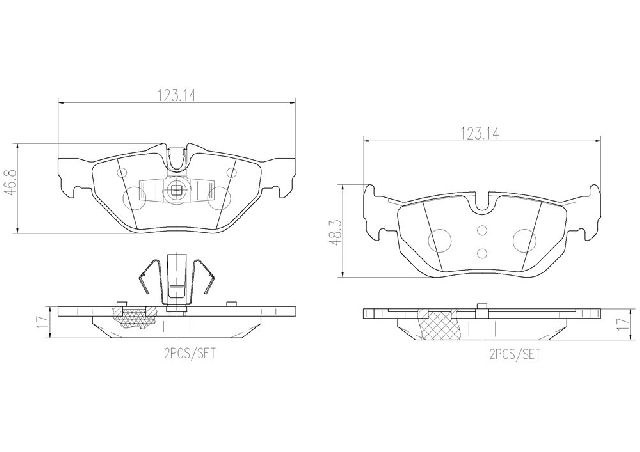 2007-2013 BMW 328i Disc Brake Pad Set - Rear (Brembo)