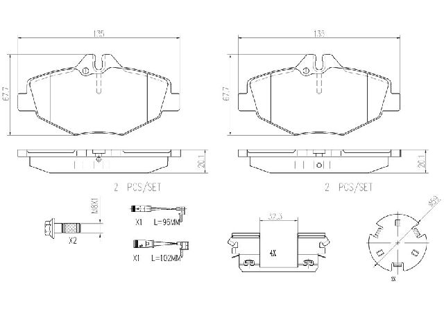 2006-2009 Mercedes-Benz E350 Disc Brake Pad Set - Front (Brembo)