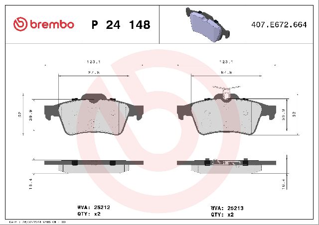 2004-2011 Volvo S40 Disc Brake Pad Set - Rear (Brembo)
