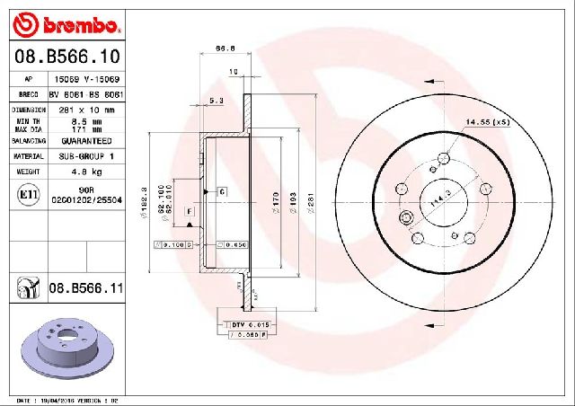 2007-2012 Lexus ES350 Disc Brake Rotor - Rear (Brembo)