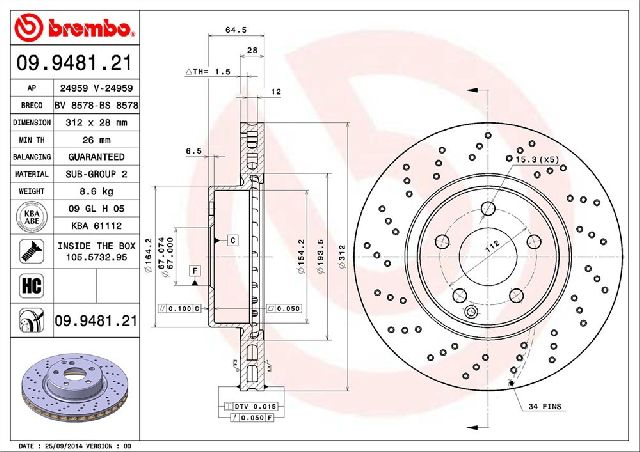 2003-2006 Mercedes-Benz SL500 Disc Brake Rotor - Front (Brembo)