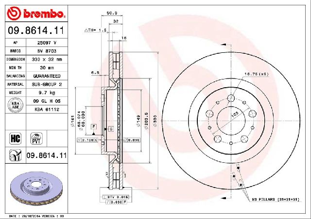 2004-2007 Volvo V70 Disc Brake Rotor - Front (Brembo)