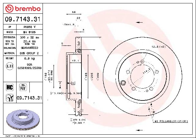 2003-2006 Mitsubishi Lancer Disc Brake Rotor - Rear (Brembo)