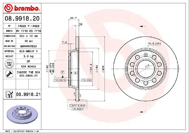 2002-2006 Audi A4 Disc Brake Rotor - Rear (Brembo)
