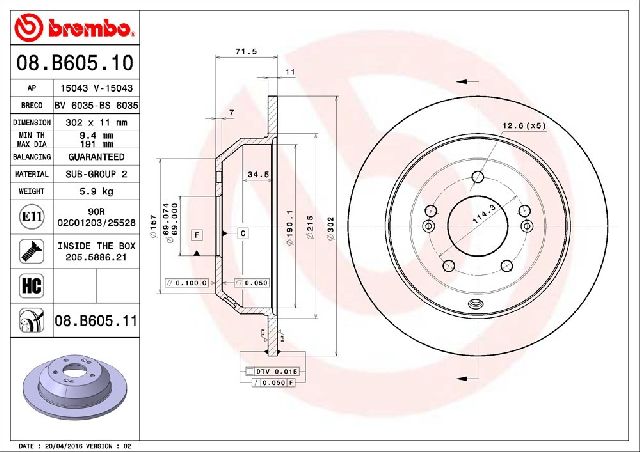 2009-2015 Kia Sorento Disc Brake Rotor - Rear (Brembo)