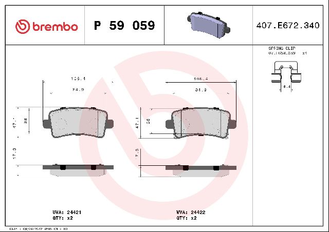 2013-2019 Cadillac XTS Disc Brake Pad Set - Rear (Brembo)