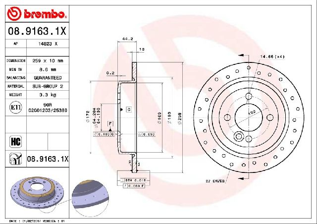 2002-2007 Mini Cooper Disc Brake Rotor - Rear (Brembo)