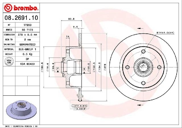 1965-1974 Volkswagen Karmann Ghia Disc Brake Rotor - Front (Brembo)