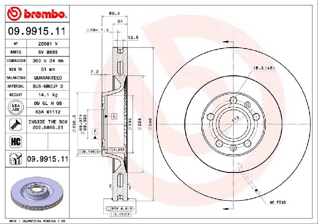 2009-2011 Audi S6 Disc Brake Rotor - Front (Brembo)