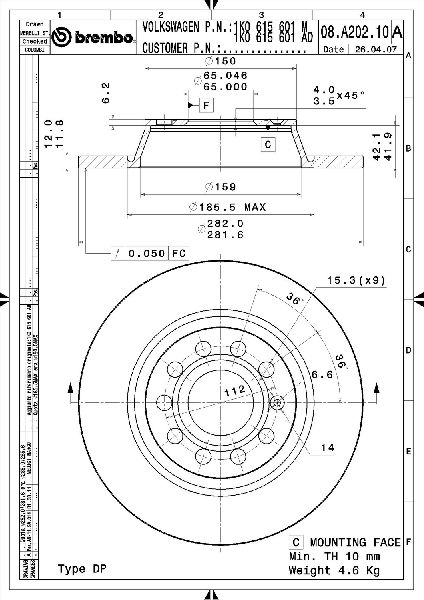 2006-2013 Audi A3 Disc Brake Rotor - Rear (Brembo)