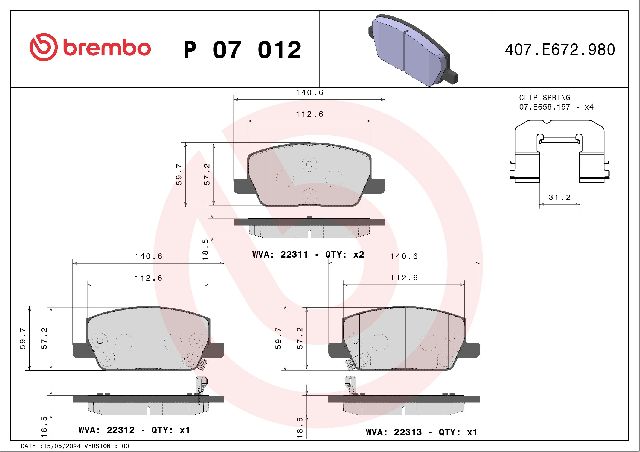 2018-2020 Chevrolet Trax Disc Brake Pad Set - Front (Brembo)