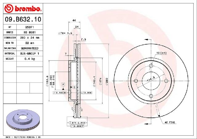 2009-2014 Nissan Cube Disc Brake Rotor - Front (Brembo)