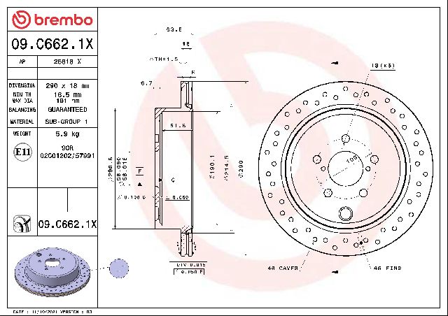2010-2014 Subaru Legacy Disc Brake Rotor - Rear (Brembo)