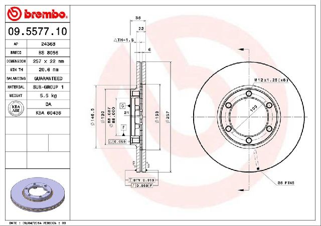 1988-1995 Isuzu Pickup Disc Brake Rotor - Front (Brembo)