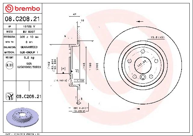 2017-2019 Jaguar XE Disc Brake Rotor - Rear (Brembo)