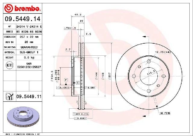 1989-1998 Nissan 240SX Disc Brake Rotor - Front (Brembo)