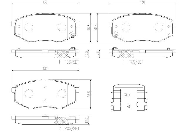 2010-2013 Hyundai Tucson Disc Brake Pad Set - Front (Brembo)
