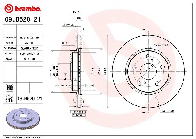 2009-2018 Toyota RAV4 Disc Brake Rotor - Front (Brembo)