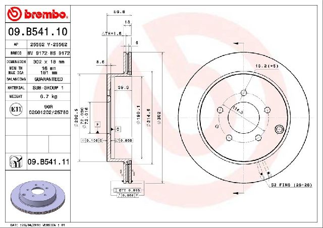 2007-2010 Lincoln MKX Disc Brake Rotor - Rear (Brembo)