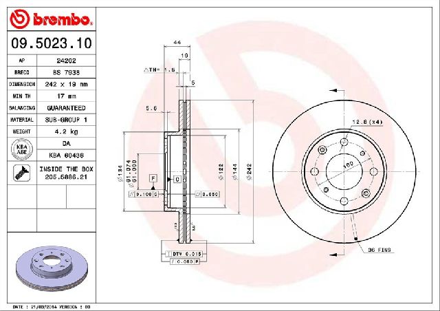 1988-1991 Honda Civic Disc Brake Rotor - Front (Brembo)