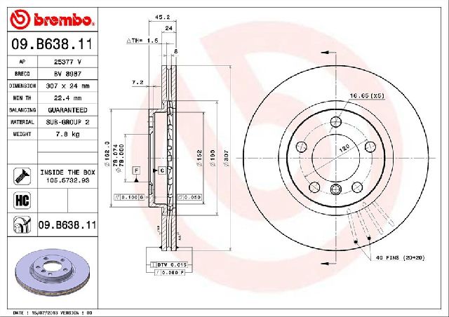 2013-2016 Mini Cooper Paceman Disc Brake Rotor - Front (Brembo)
