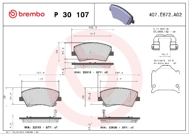 2017-2020 Hyundai Elantra Disc Brake Pad Set - Front (Brembo)