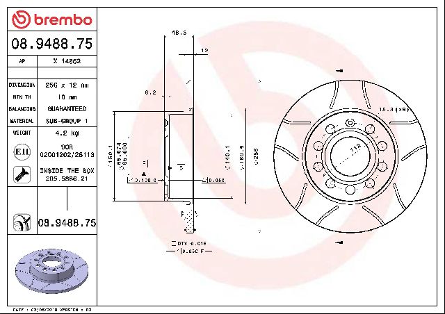 2008-2013 Audi A3 Disc Brake Rotor - Rear (Brembo)