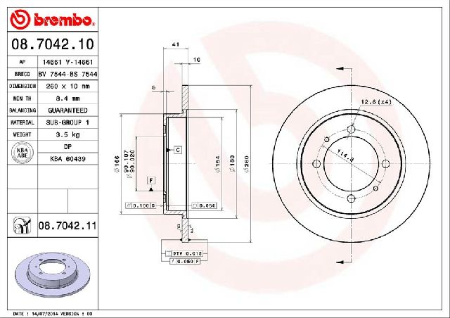 2000-2004 Volvo S40 Disc Brake Rotor - Rear (Brembo)